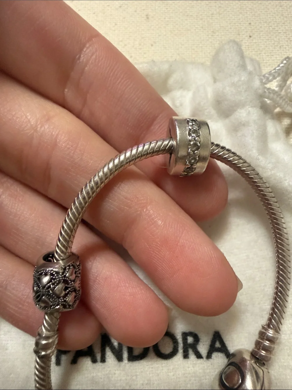 Pandora Silver Heart Charm Bracelet with Filigree Heart